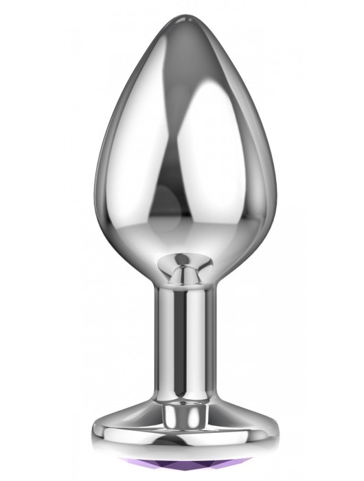 Малая серебристая анальная пробка Diamond Purple Sparkle Small с фиолетовым кристаллом - 7 см. - Lola Games - купить с доставкой в Костроме