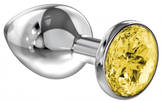Большая серебристая анальная пробка Diamond Yellow Sparkle Large с жёлтым кристаллом - 8 см. - Lola Games - купить с доставкой в Костроме