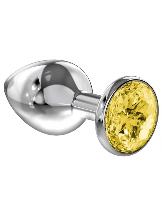 Малая серебристая анальная пробка Diamond Yellow Sparkle Small с жёлтым кристаллом - 7 см. - Lola Games - купить с доставкой в Костроме