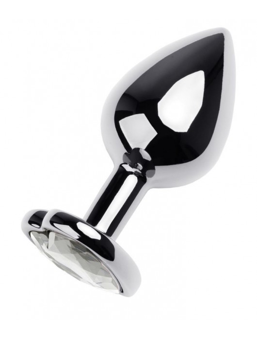 Серебристая анальная пробка с прозрачным кристаллом-сердцем - 8 см. - ToyFa - купить с доставкой в Костроме