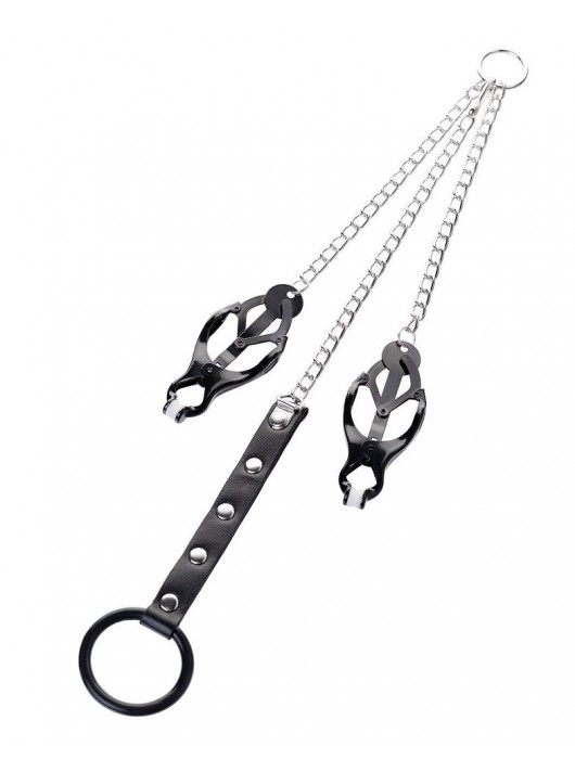 Черно-серебристые зажимы для сосков с кольцом для пениса TOYFA Metal - ToyFa - купить с доставкой в Костроме